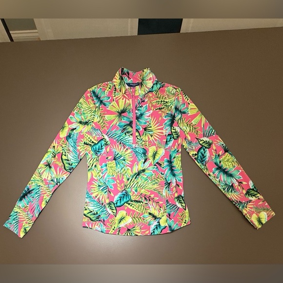 NWOT Tommy Bahama Active Golf Pink/Green Tropical Half Zip Long Sleeve Top Med - Picture 3 of 10